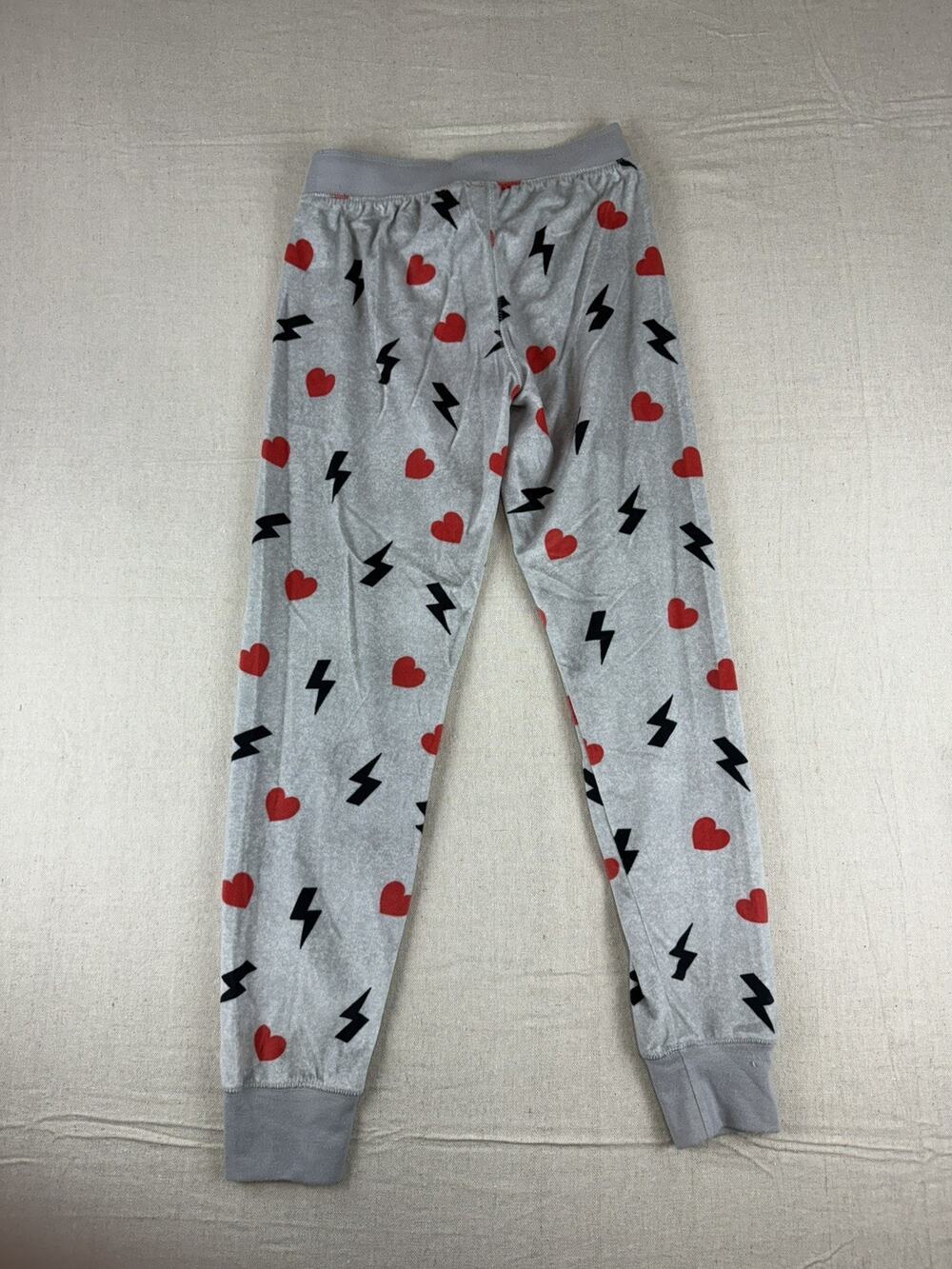 Lounge Pants by P.J. Salvage Grey with hearts and lightning bolts XS